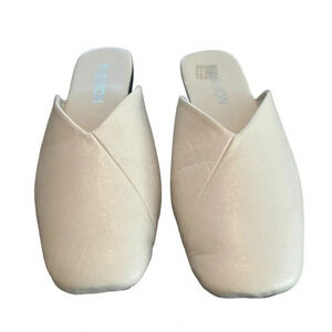 Women's Square Toe Slip On Mule Cream Faux Leather Slide Size 41 9/9/5
